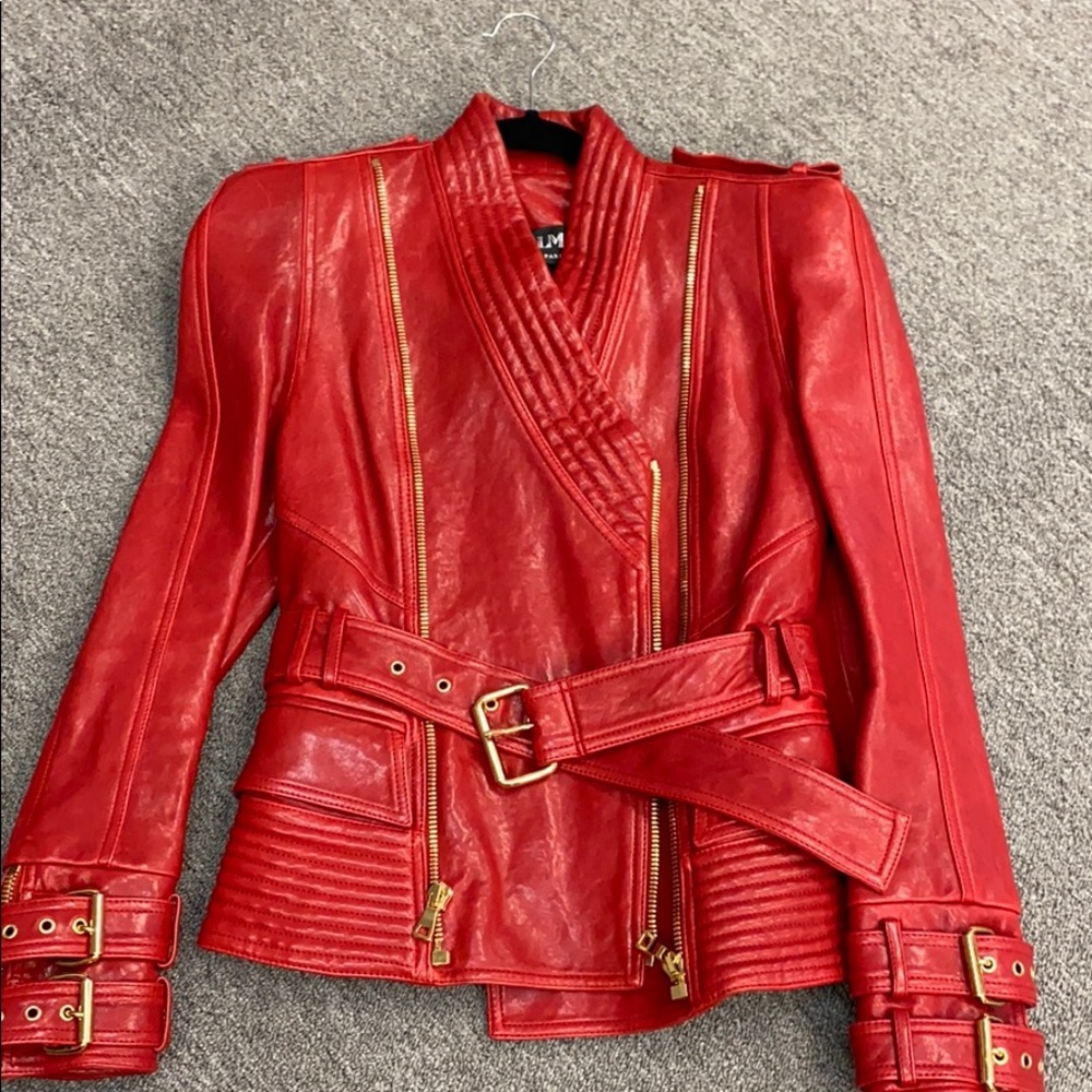 Balmain Red Leather Jacket